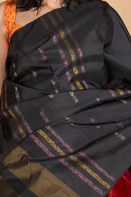Black and Orange Silk Saree