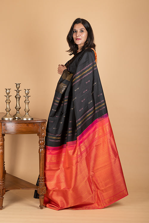 Black and Orange Silk Saree
