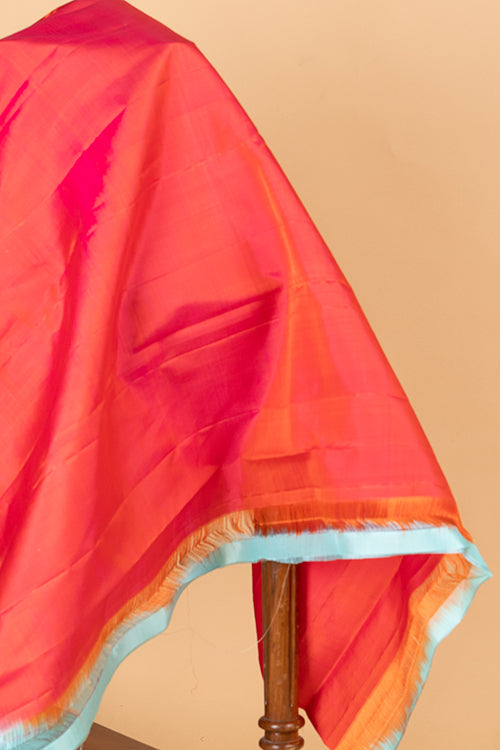 Blue & Coral Borderless Kanchipuram Silk Saree