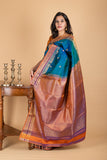 Peacock Blue Saree with Dual Tone Blouse
