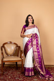 Offwhite purple silk saree