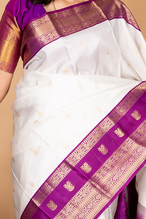 Offwhite purple silk saree