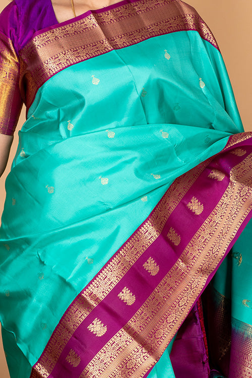 Aqua green soft silk saree