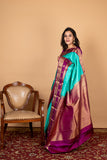 Aqua green soft silk saree