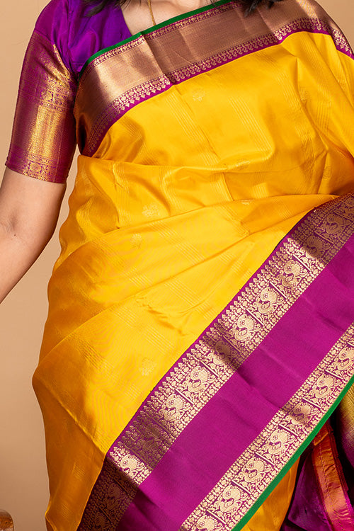 Yellow retta pettu pure silk saree