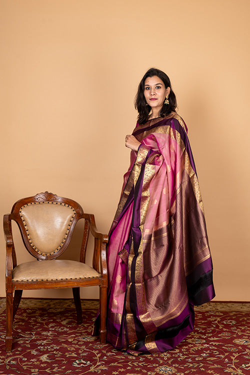 Pink and purple shot silk saree