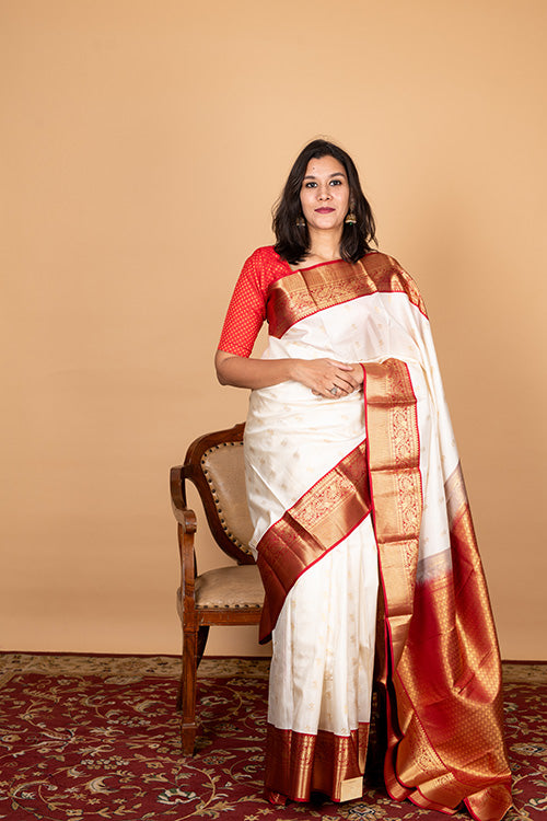 Pearl White Silk Saree