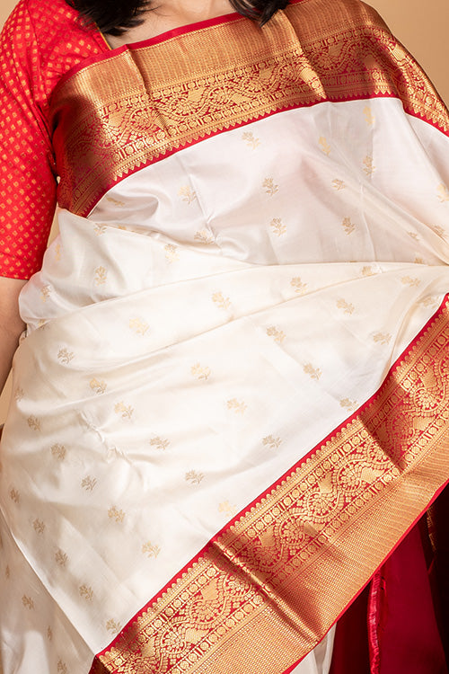 Pearl White Silk Saree