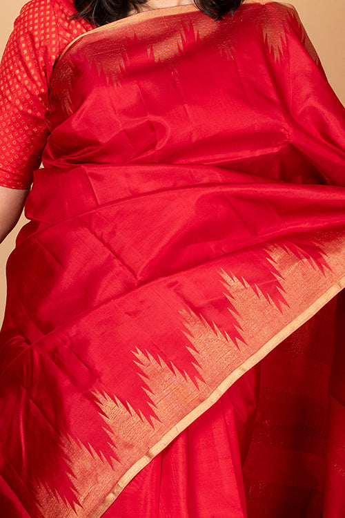 Red temple border kanjipuram silk saree