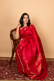 Red temple border kanjipuram silk saree