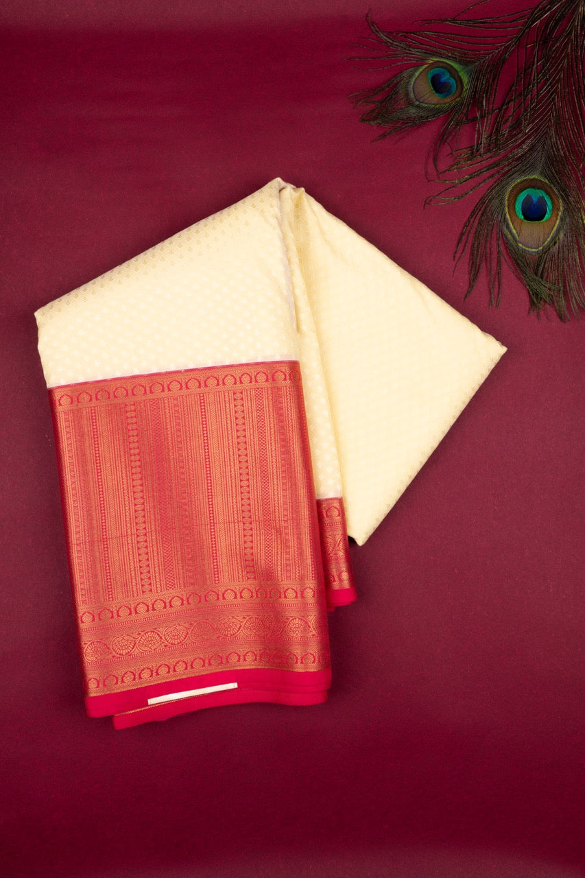 Offwhite And Reddish Pink Semi Silk Saree