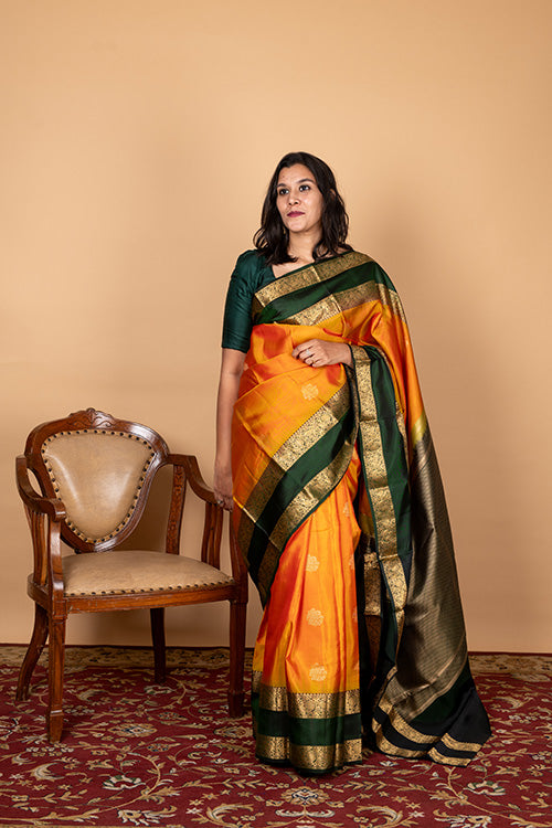 Yellow and green pattu saree