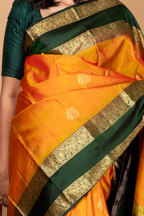 Yellow and green pattu saree
