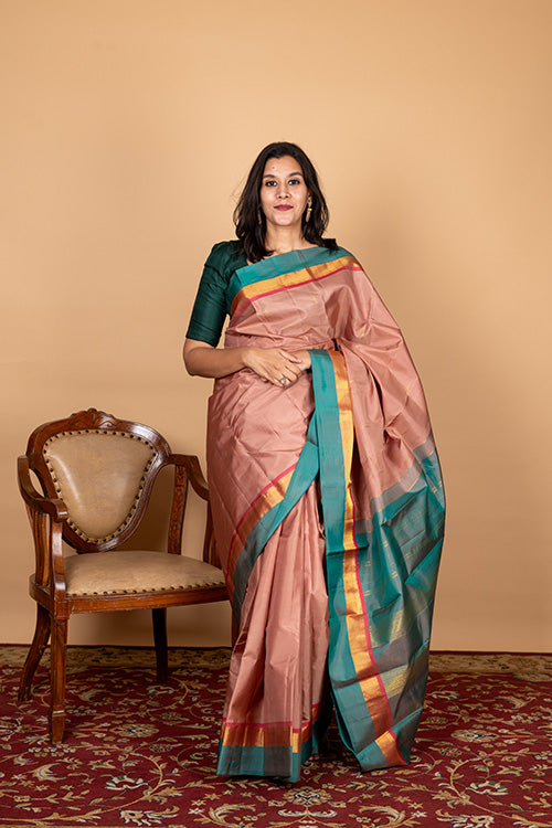 Chocolate and brown pure silk saree
