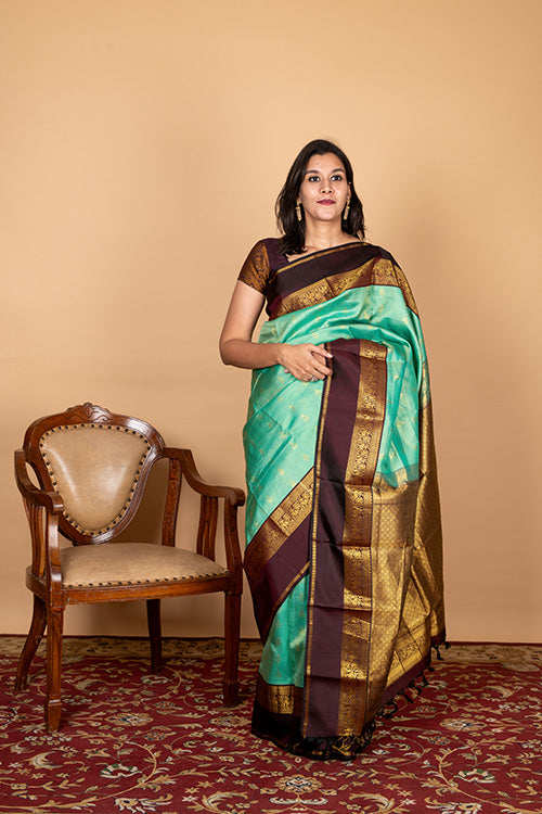 Aqua green kanjivaram silk saree