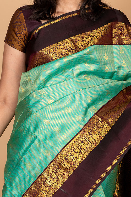 Aqua green kanjivaram silk saree