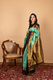 Aqua green kanjivaram silk saree