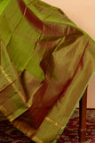 Brown and green small border silk saree