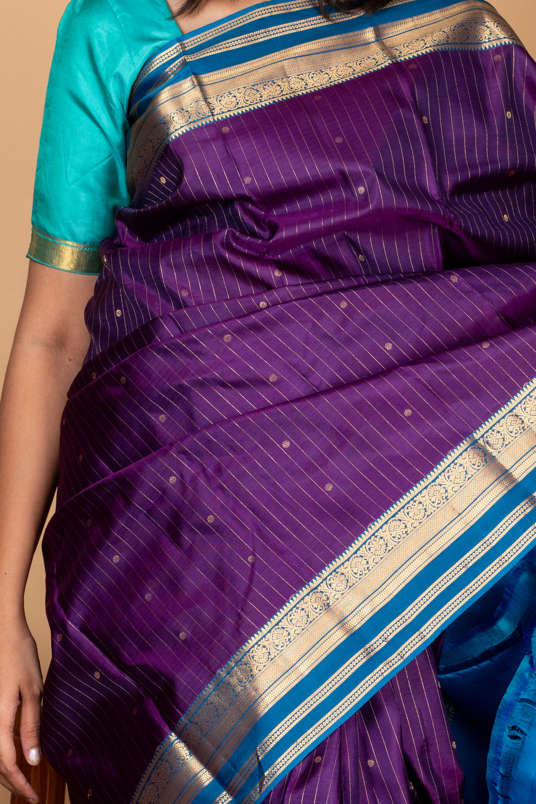 Blue and Purple Kanjivaram Silk Saree