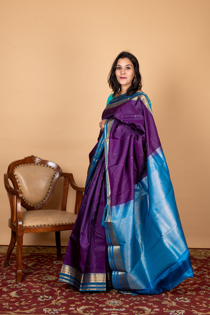 Blue and Purple Kanjivaram Silk Saree