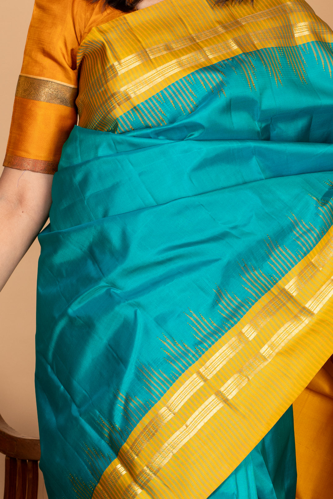 Yellow and Blue Kanchipuram Silk Saree
