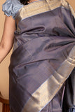 Blue and Grey Small Border Silk Saree