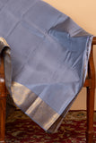 Blue and Grey Small Border Silk Saree