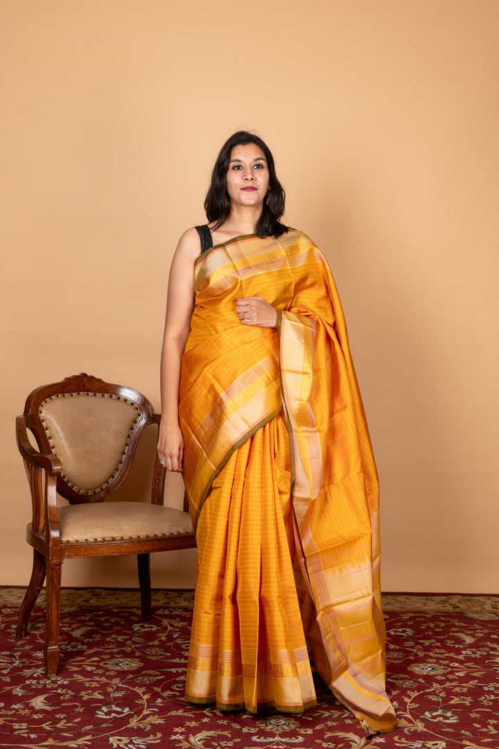 Mustard Zero Zari Kanchi Silk Saree