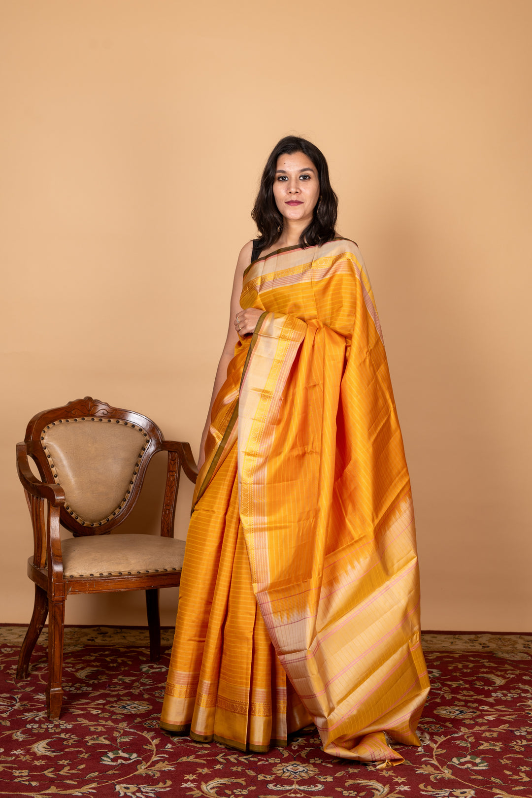 Mustard Zero Zari Kanchi Silk Saree