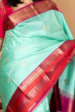 Pink and Green Pure Silk Saree