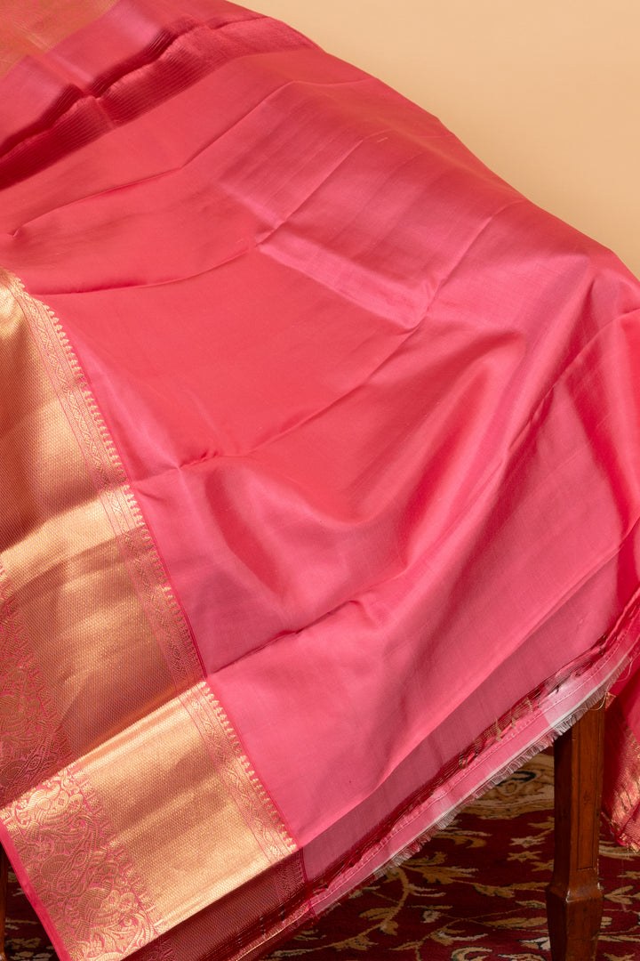 Beige and Salmon Pink Pure Silk Saree