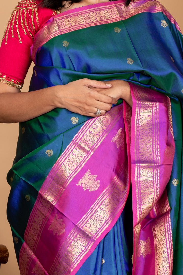 Blue retta pettu pure silk saree