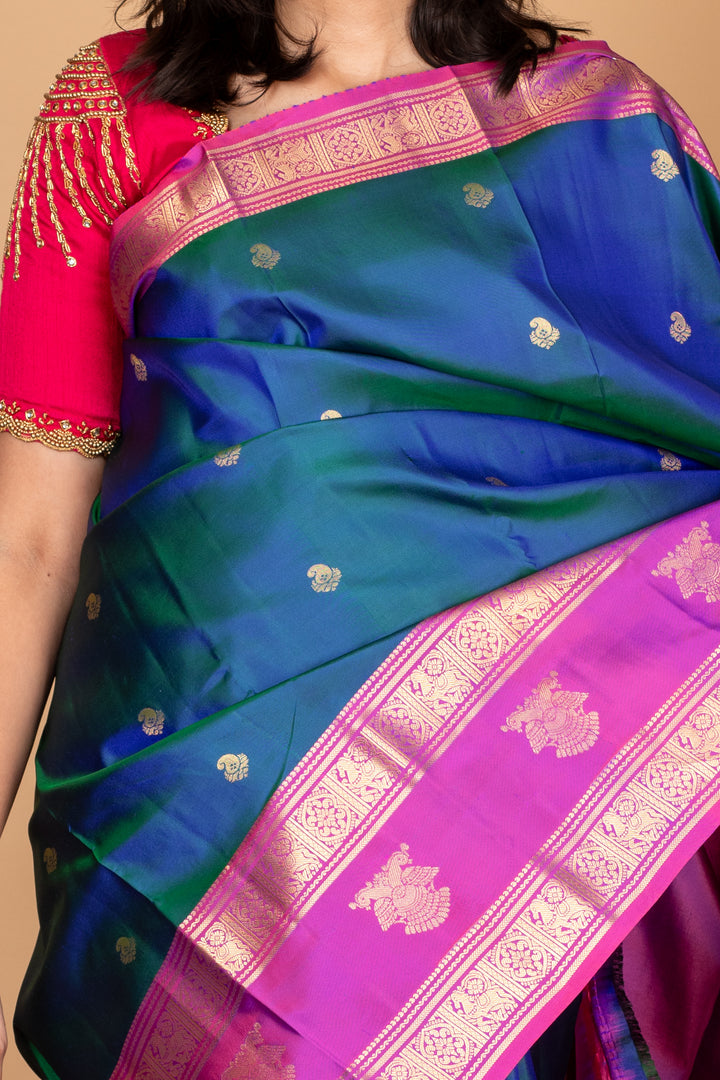 Blue retta pettu pure silk saree
