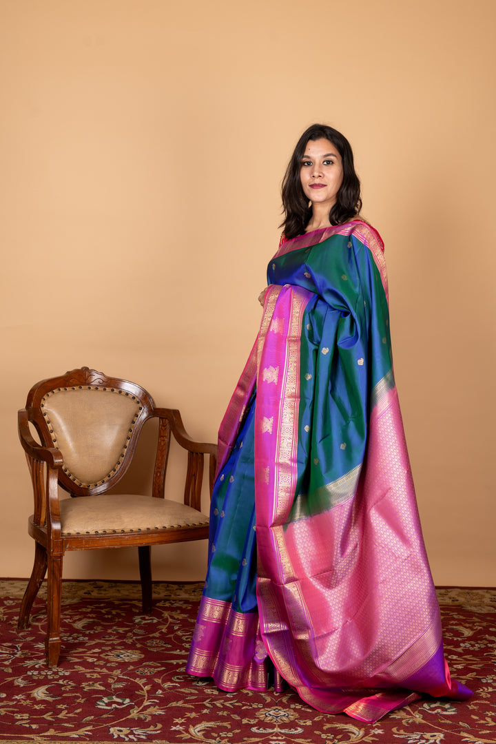 Blue retta pettu pure silk saree