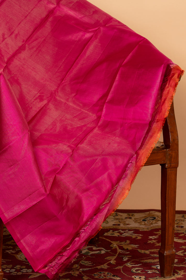 Brown and Pink Checks Silk Saree