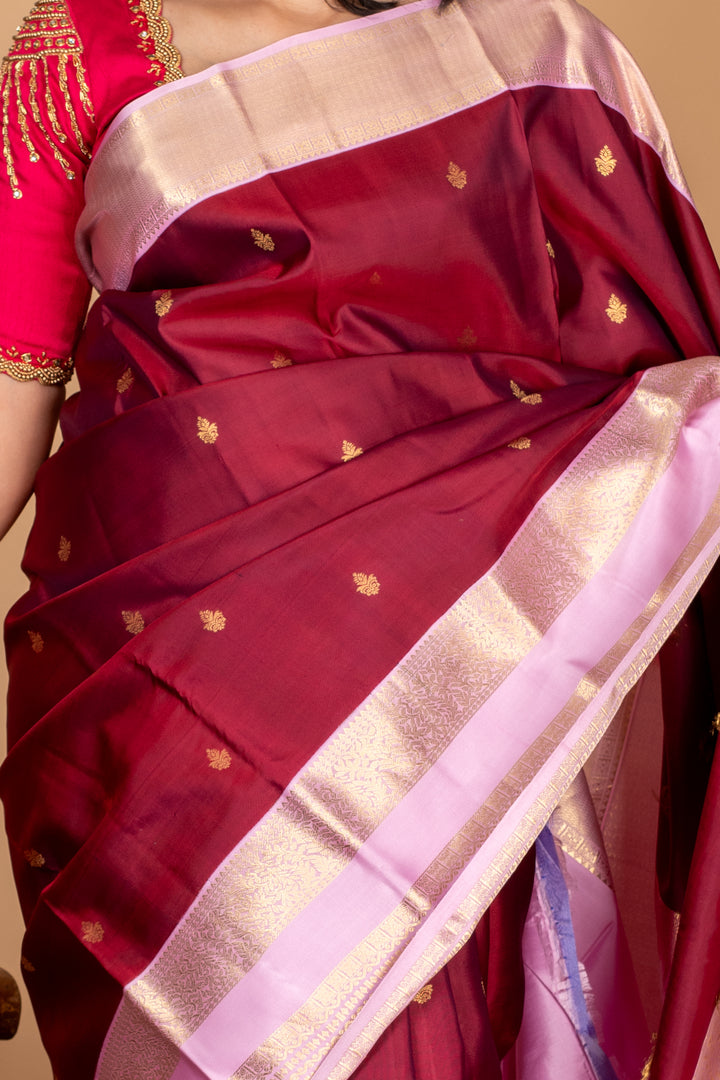 Maroon and Pink Silk Saree