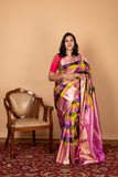 Pink and Multicolour Border Pure Silk Saree