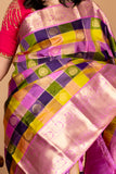 Pink and Multicolour Border Pure Silk Saree