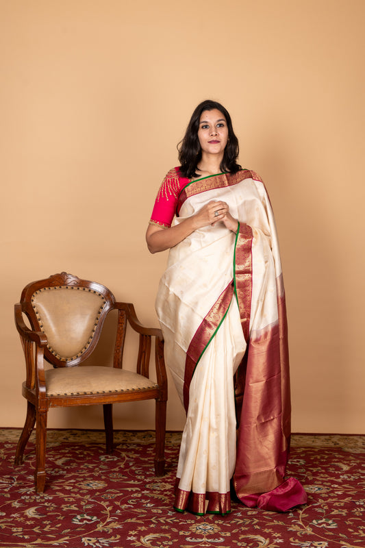 Off White Kanjivaram Pattu Saree