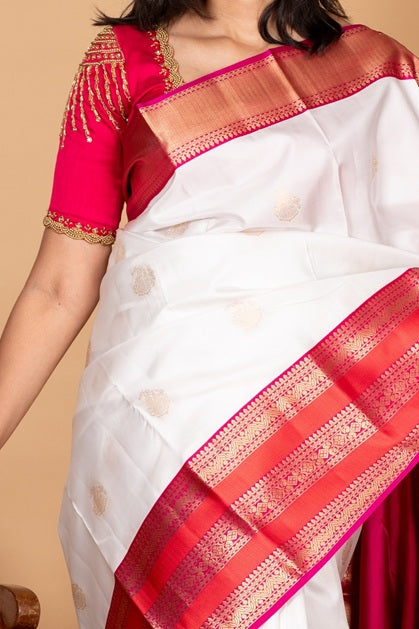 Offwhite and pink pure silk saree