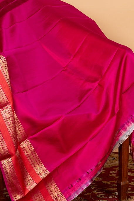 Offwhite and pink pure silk saree