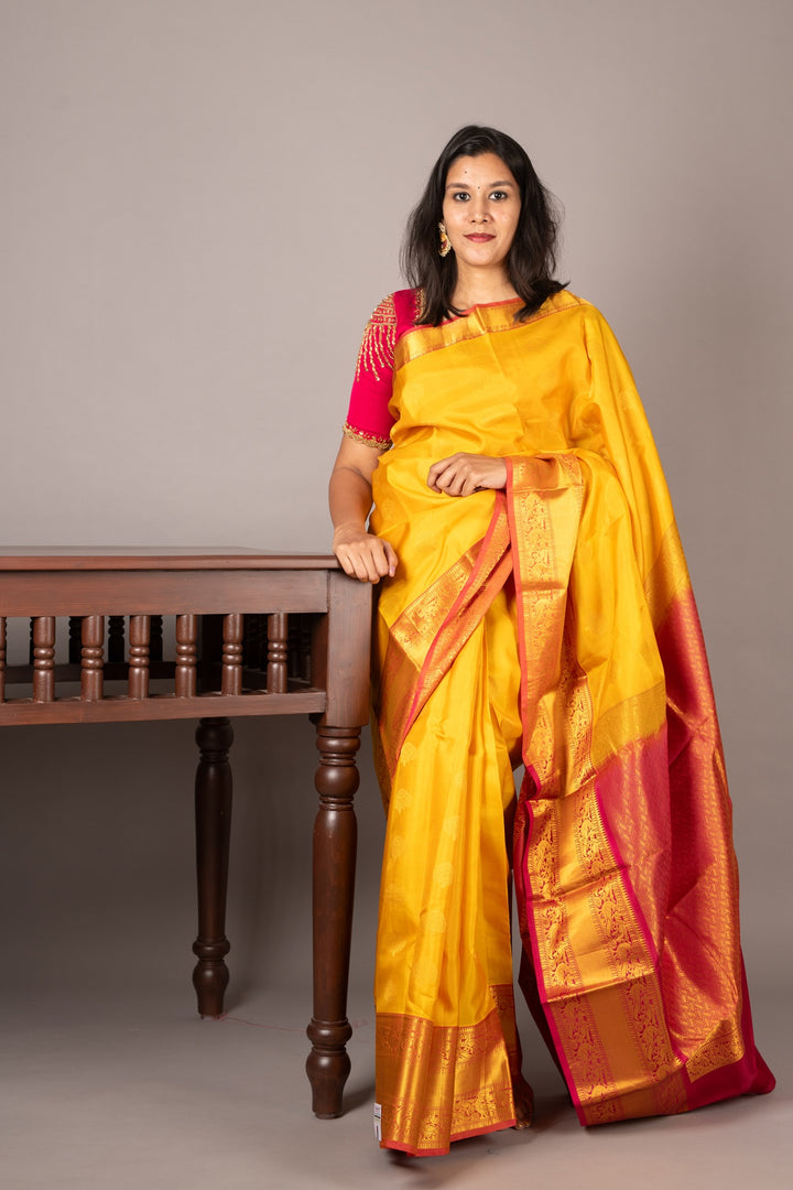 Yellow and Pink Pattu Saree