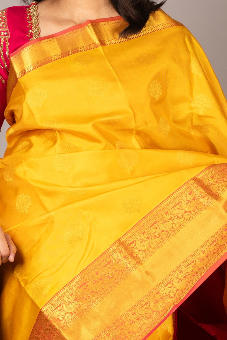 Yellow and Pink Pattu Saree