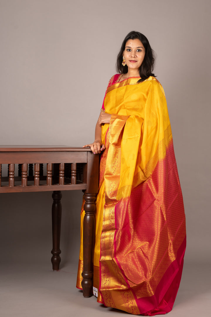 Yellow and Pink Pattu Saree