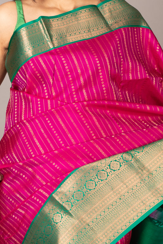 Pink and Green Korvai Weave Silk Saree