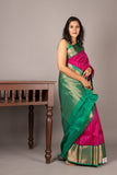 Pink and Green Korvai Weave Silk Saree