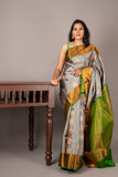 Grey and green soft silk saree
