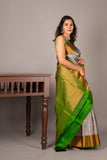 Grey and green soft silk saree