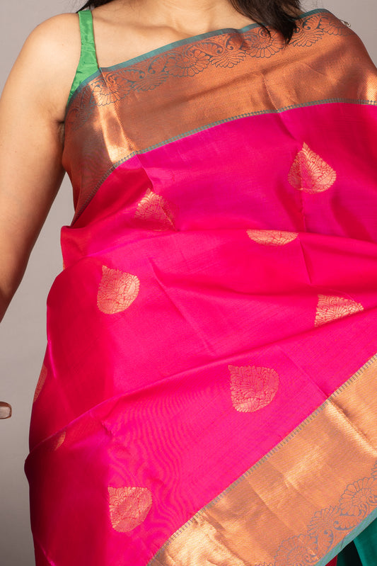 Pink and Blue combination silk saree