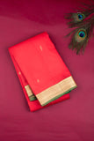 Red and green small border silk saree